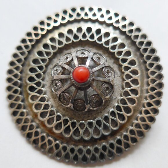 Sterling Silver Pin with Coral - Picture 1 of 9